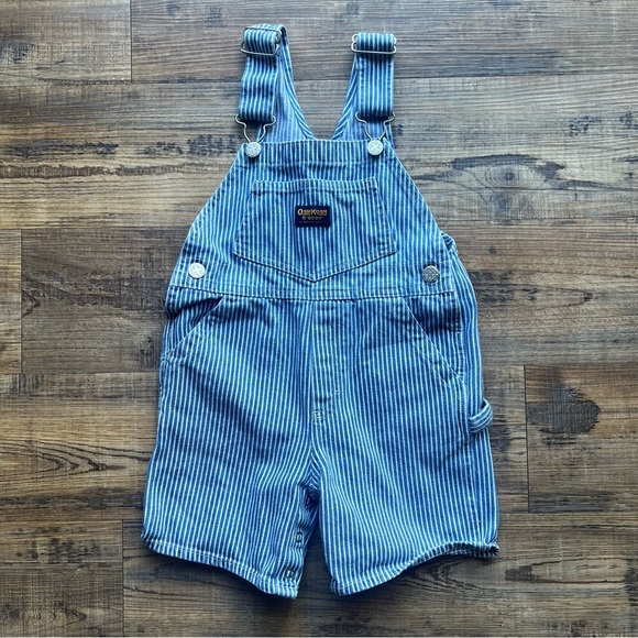 Oshkosh B’Gosh Vintage Baby Boy Blue and White Striped Shortalls Size 3t - Picture 1 of 7